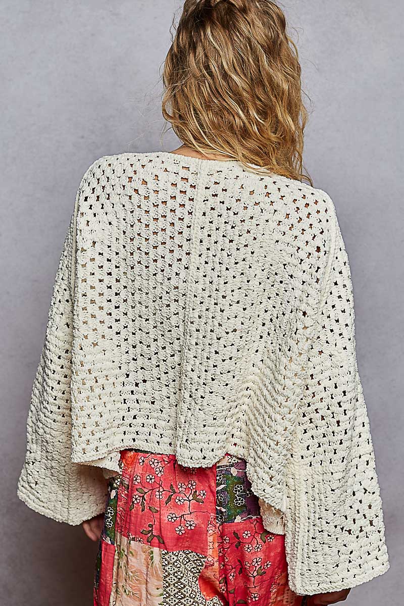 "Ola Mae" Crochet Cardigan Shrug in Cream Ivory