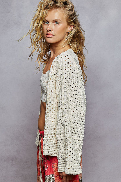"Ola Mae" Crochet Cardigan Shrug in Cream Ivory