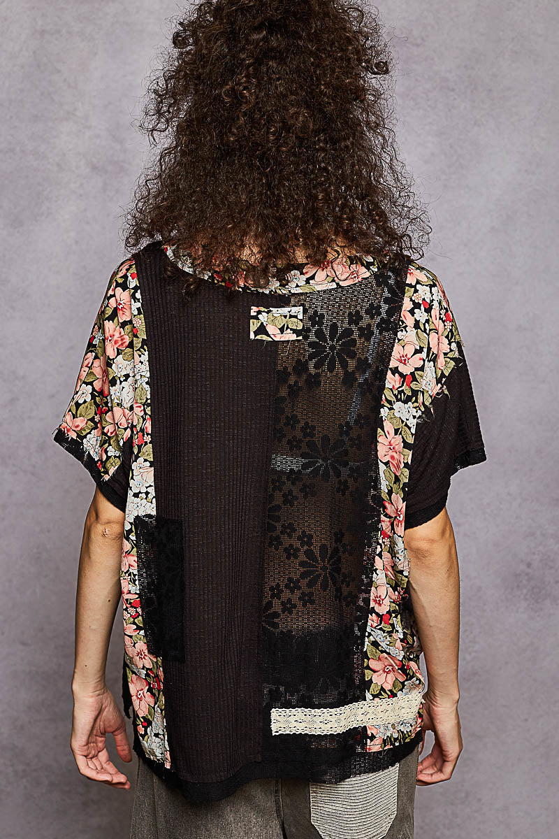 "La Isla Negra" Lace Patchwork Top in Black