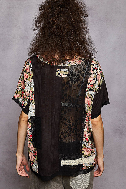"La Isla Negra" Lace Patchwork Top in Black