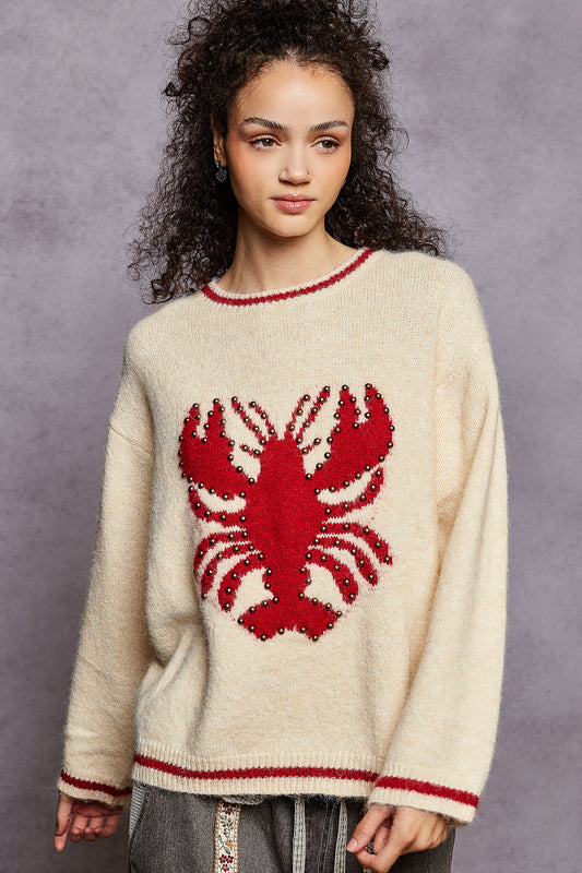"Maine Event" Lobster Sweater in Cream