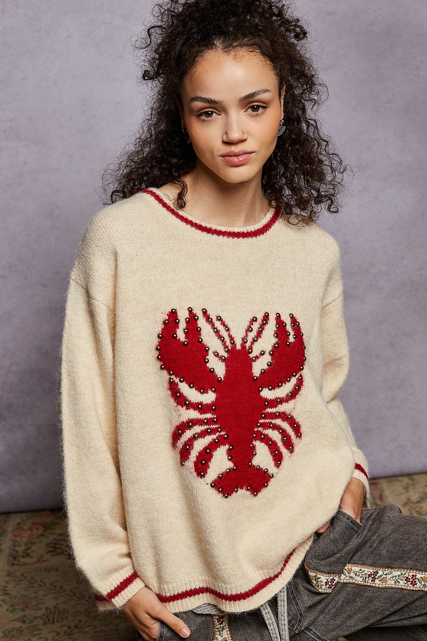 "Maine Event" Lobster Sweater in Cream