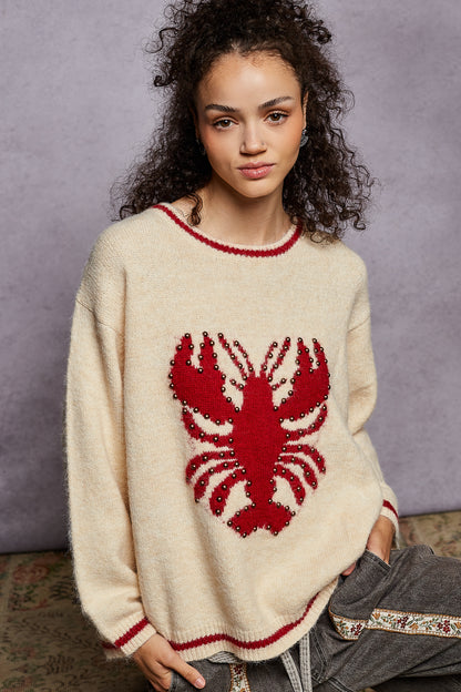 "Maine Event" Lobster Sweater in Cream