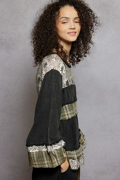 "Layla" Ruffled Tiered Top in Black