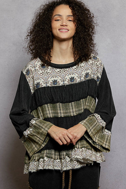 "Layla" Ruffled Tiered Top in Black