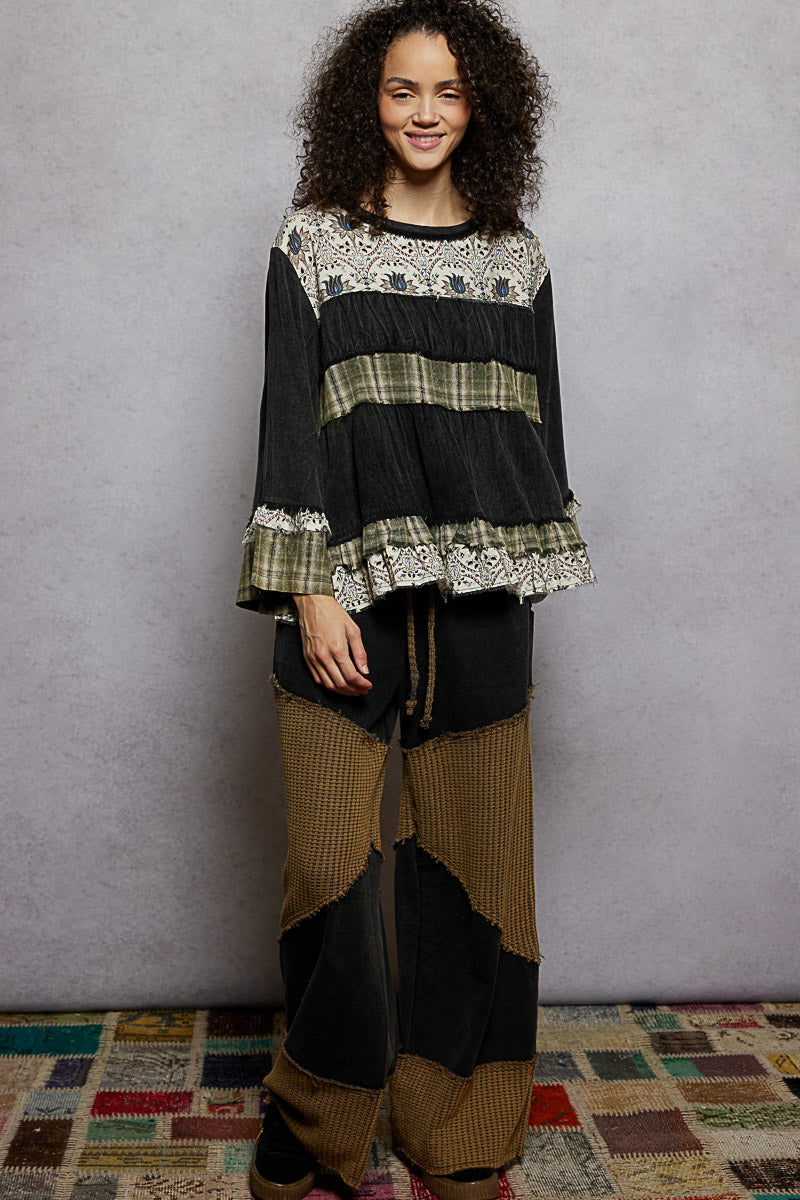 "Layla" Ruffled Tiered Top in Black