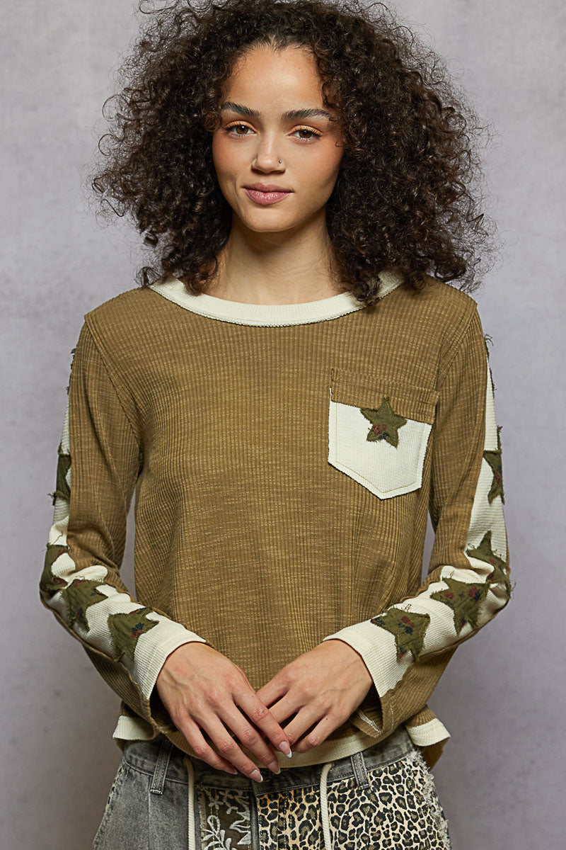 "Millie Star" Olive Green Double Gauze Star Top