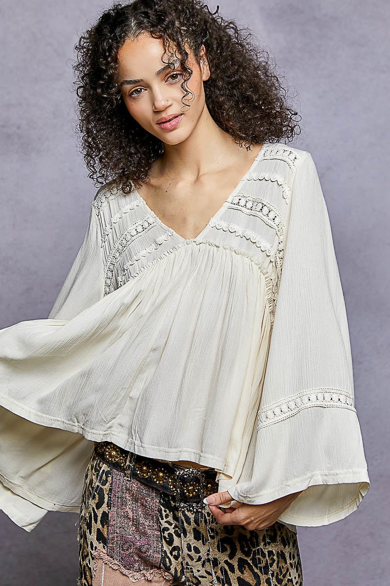 "Lady Day" Cream Off White Ruffle Rayon Top