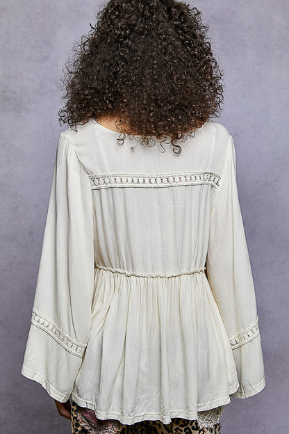 "Lady Day" Cream Off White Ruffle Rayon Top