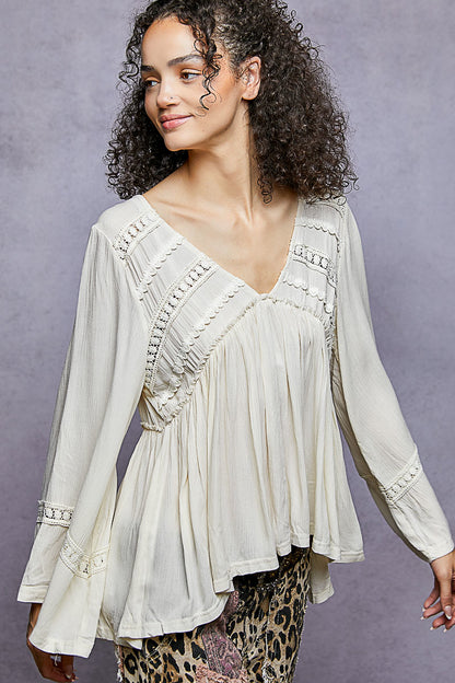"Lady Day" Cream Off White Ruffle Rayon Top