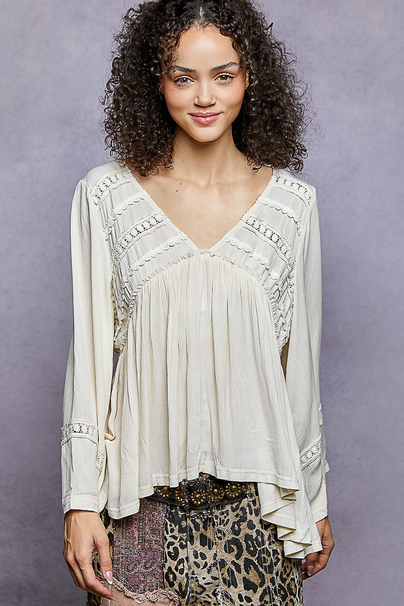 "Lady Day" Cream Off White Ruffle Rayon Top