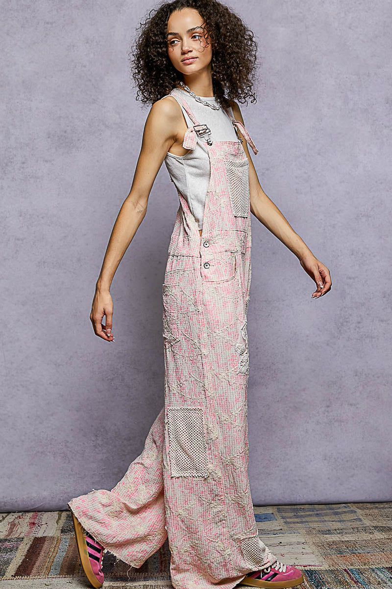 "Daisy Chain" Floral Embroidered Overalls in Pink