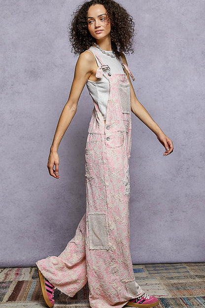 "Daisy Chain" Floral Embroidered Overalls in Pink