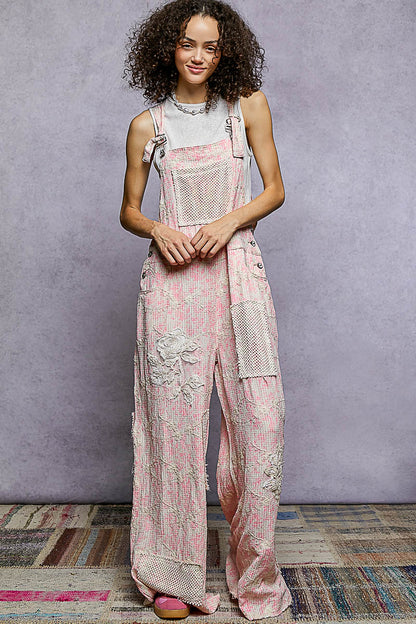 "Daisy Chain" Floral Embroidered Overalls in Pink