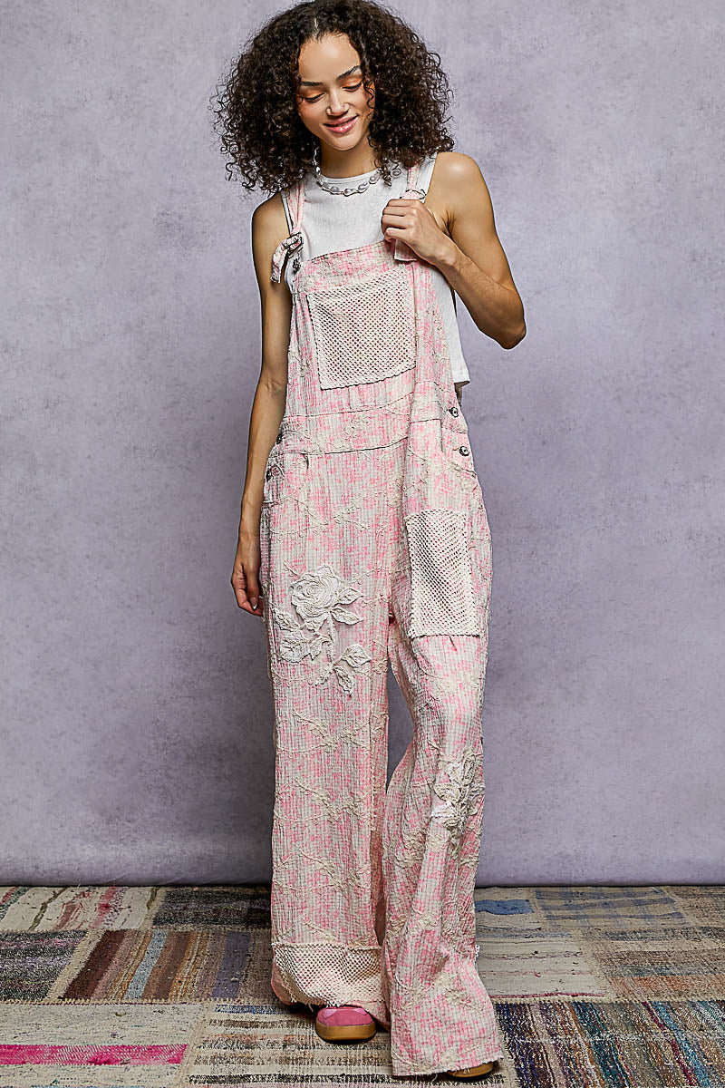 "Daisy Chain" Floral Embroidered Overalls in Pink