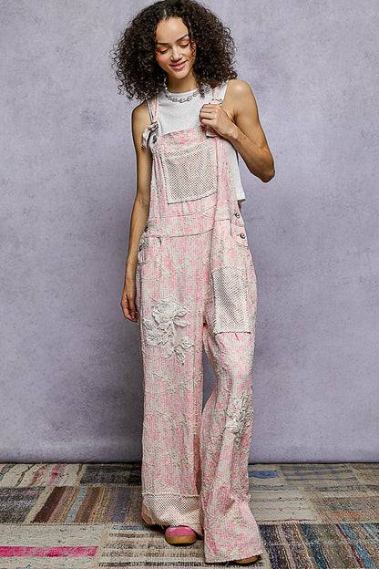 "Daisy Chain" Floral Embroidered Overalls in Pink