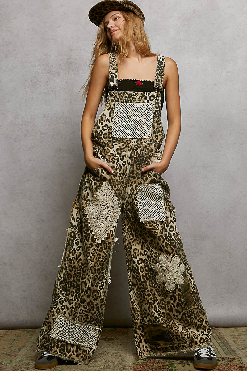 "Rock the Sand" Patchwork Overalls in Sand Leopard