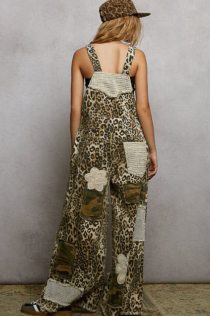 "Rock the Sand" Patchwork Overalls in Sand Leopard