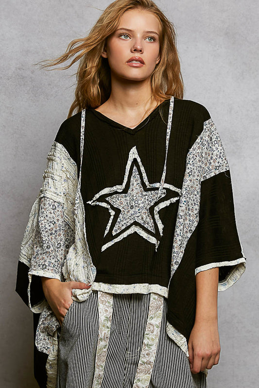 "Celestial Night" Applique Hoodie Top