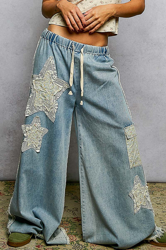 "Bella Star" French Terry Wide Leg Star Pants