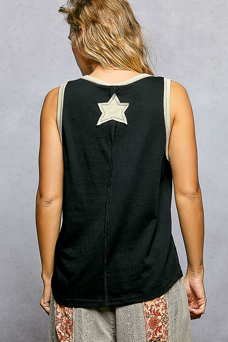 "Daystar" Star Applique Tank Top in Black ⭐SALE⭐