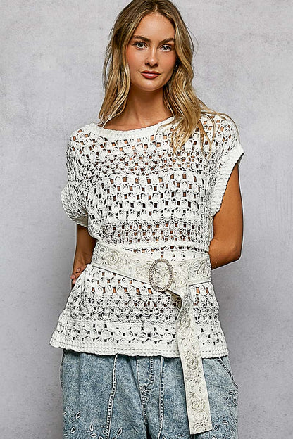 "Pearl Gray" Beaded Embellished Belt in Ivory and Silver