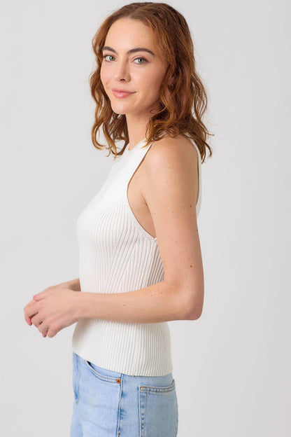"Route 66" Halter Neck Ribbed Tank in Ivory