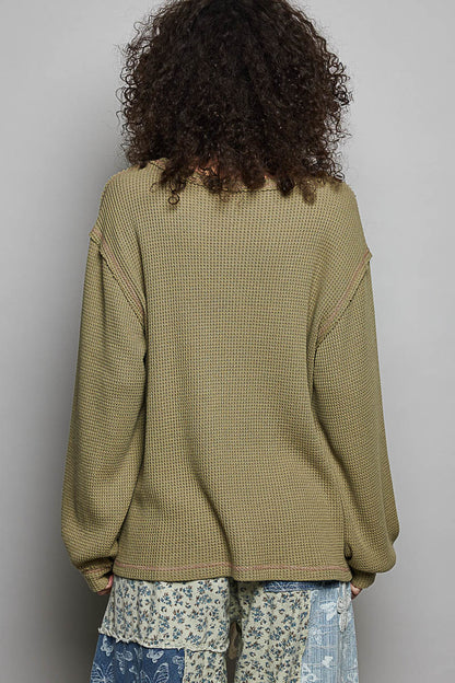"Stella" Star Applique Studded Thermal Top in Olive