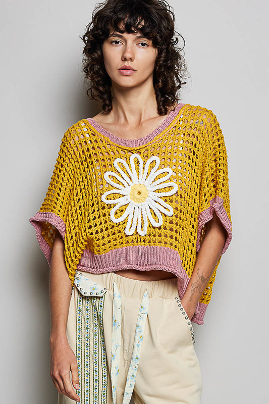 "Lady Daisy" Open Weave Sweater in Gold