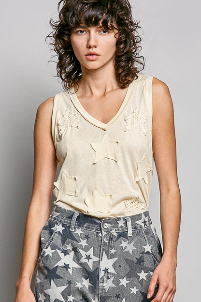 "Daystar" Star Applique Tank Top in Off White ⭐SALE⭐