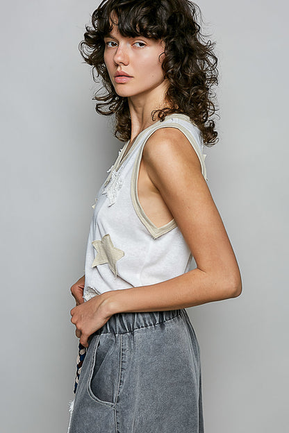 "Daystar" Star Applique Tank Top in Off White ⭐SALE⭐