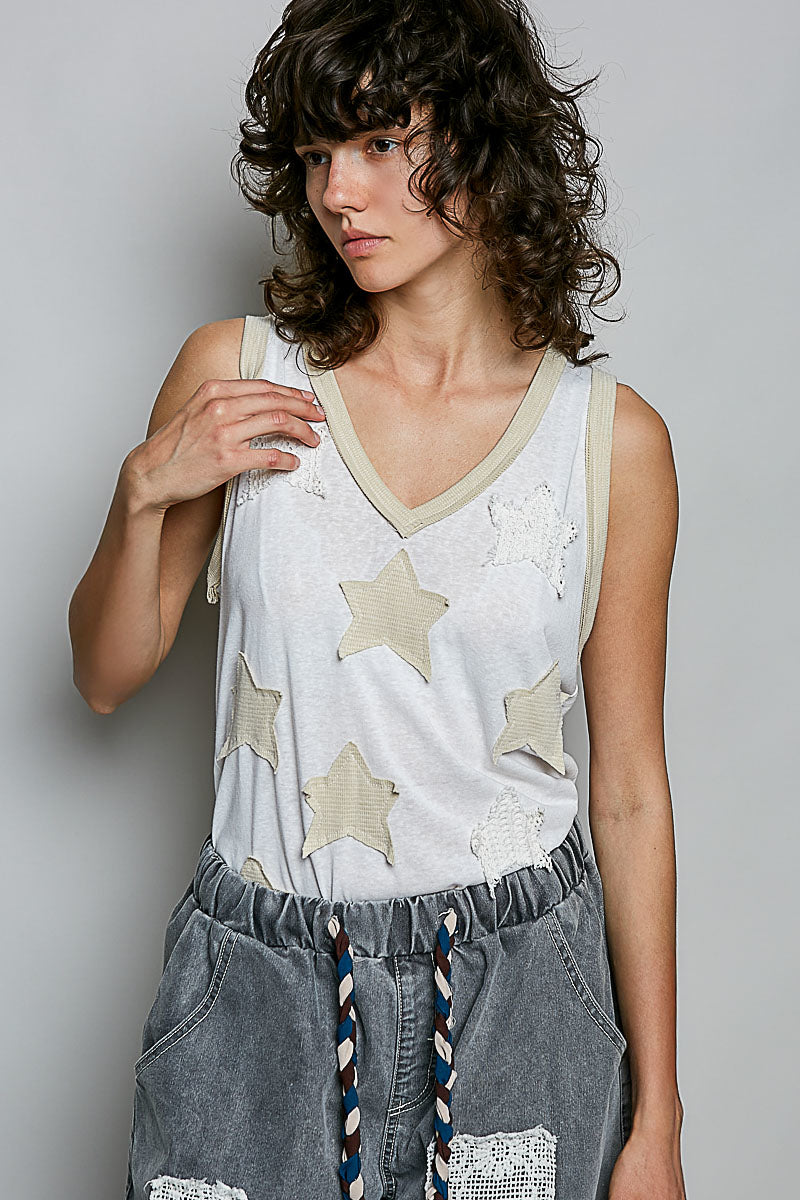 "Daystar" Star Applique Tank Top in Off White ⭐SALE⭐