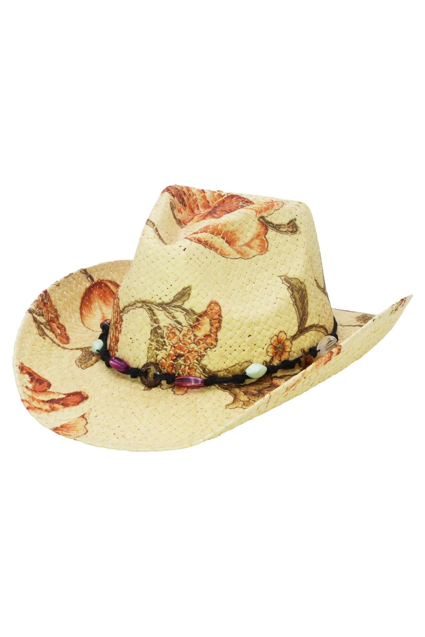 "Poppy" Floral Print Raffia Straw Cowboy Hat