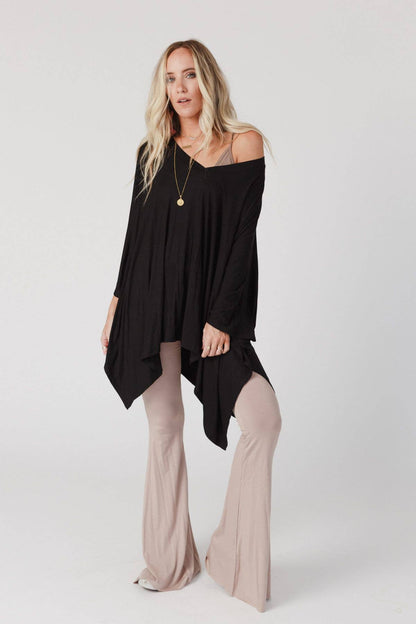 "The Wren" Soft Jersey Boho Top in Black