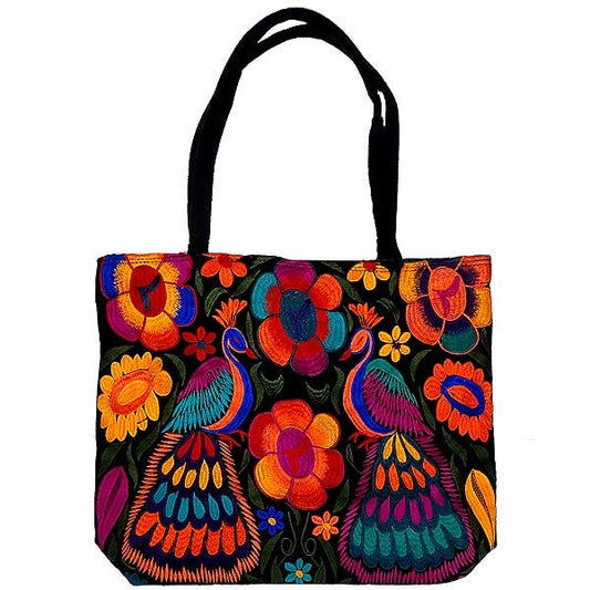 "Boho Peacock" Embroidered Suede Tote Bag