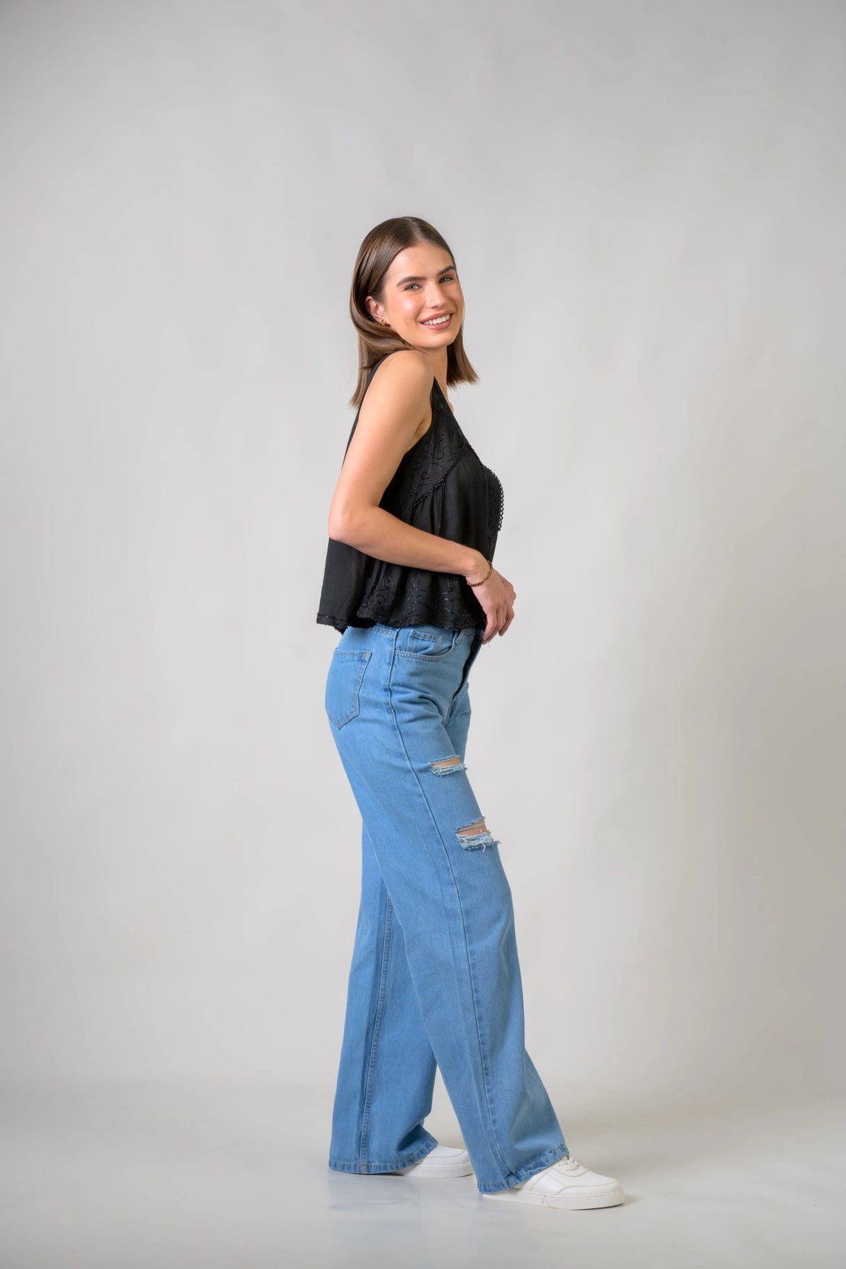 "Petticoat" Sleeveless Viscose Tank Top in Black
