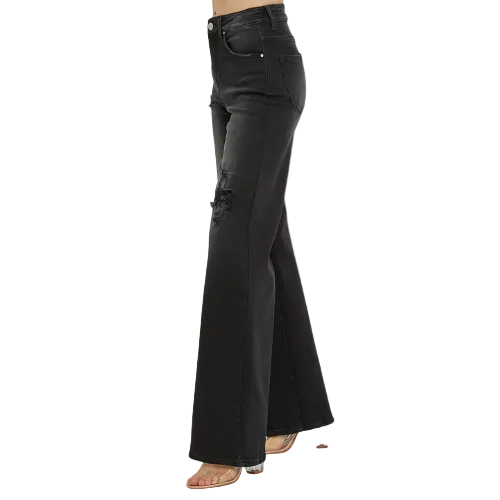 "Rowdy" Mid Rise Black Wide Leg Jeans