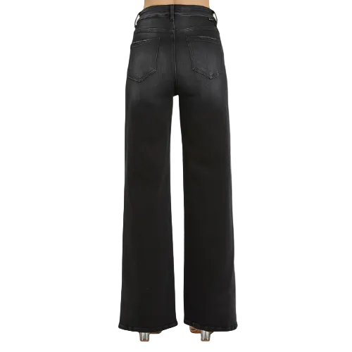 "Rowdy" Mid Rise Black Wide Leg Jeans