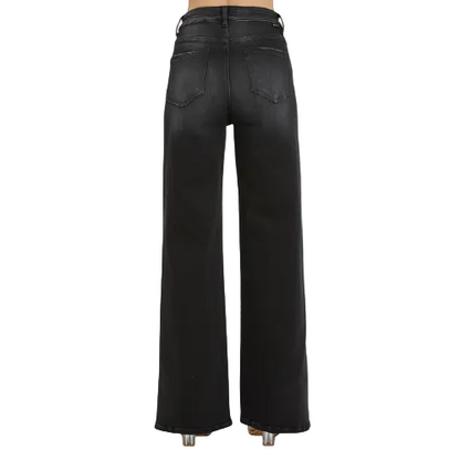 "Rowdy" Mid Rise Black Wide Leg Jeans