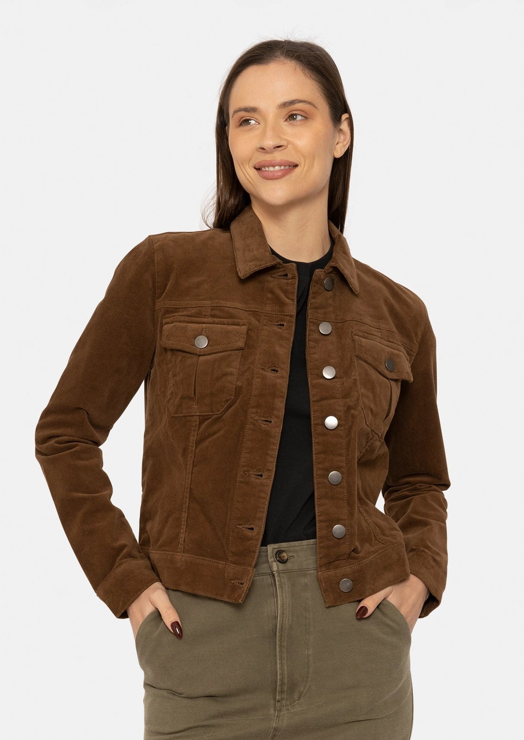 "Cordelia Brown" Fitted Fine Corduroy Stretch Jacket