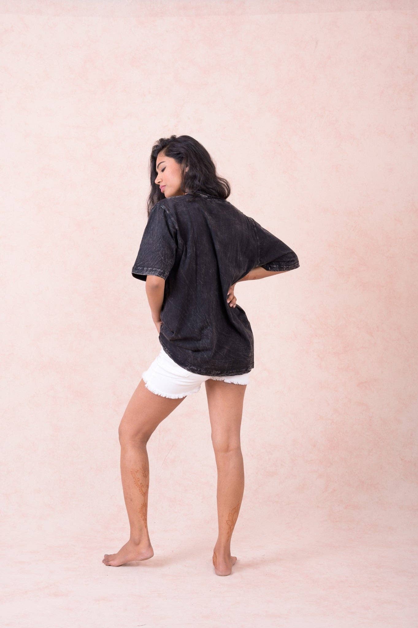"Sun Moon" Cotton Tee Shirt in Black
