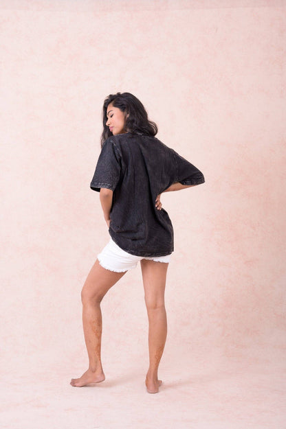 "Sun Moon" Cotton Tee Shirt in Black