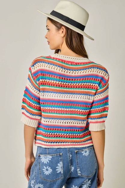 "Jeannie" Crochet Fitted Cardigan Multicolor