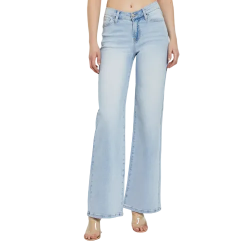 "Rickie Lee" Wide Leg V-Dipped Waist Jeans