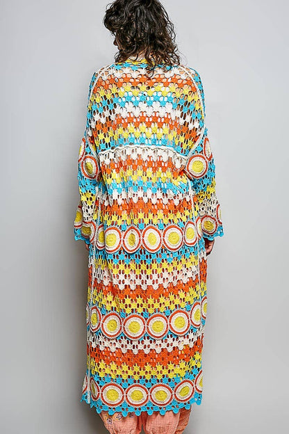 "Maisey" Crochet Open-Knit Cardigan Kimono Orange