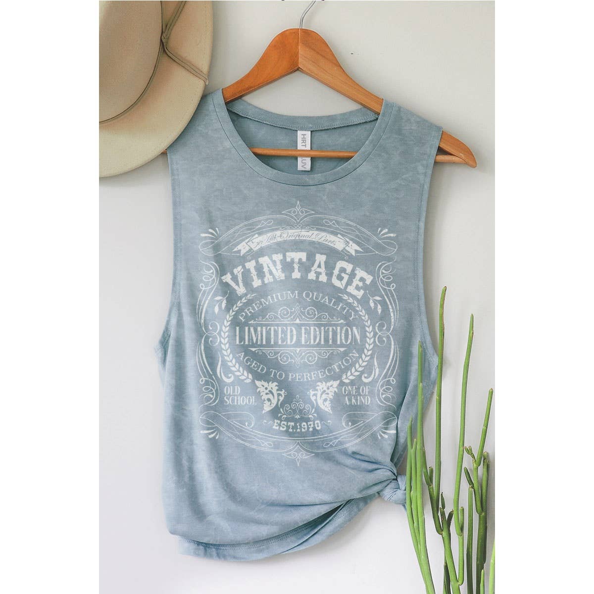 "Vintage LE" Mineral Wash Graphic Tee in Lt Blue