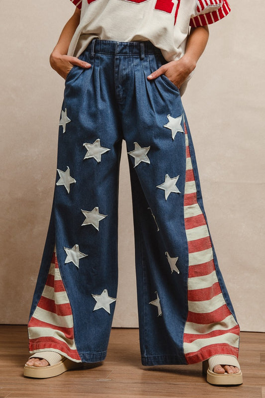 "Independence" American Flag Wide Leg Jeans