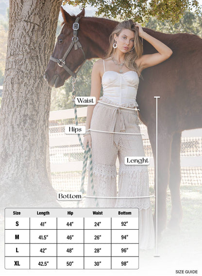 "Desert Dream" Lace & Voile Wide Leg Pant in Latte