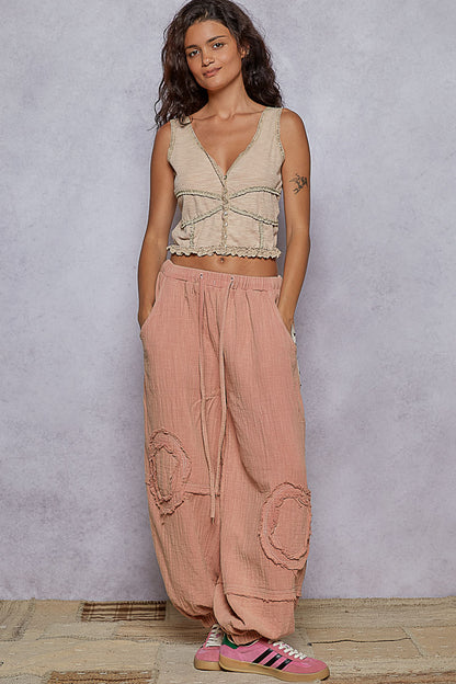 "Serena" Double Gauze Studded Joggers in Washed Pink