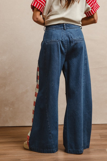 "Independence" American Flag Wide Leg Jeans